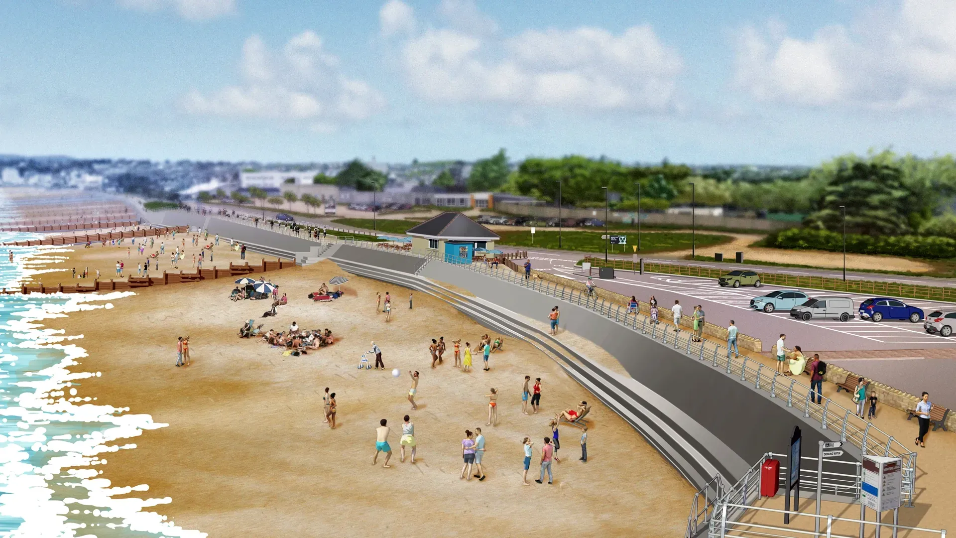 An image showing the finished project for the proposed Sandown sea defence improvements after the construction has finished. 