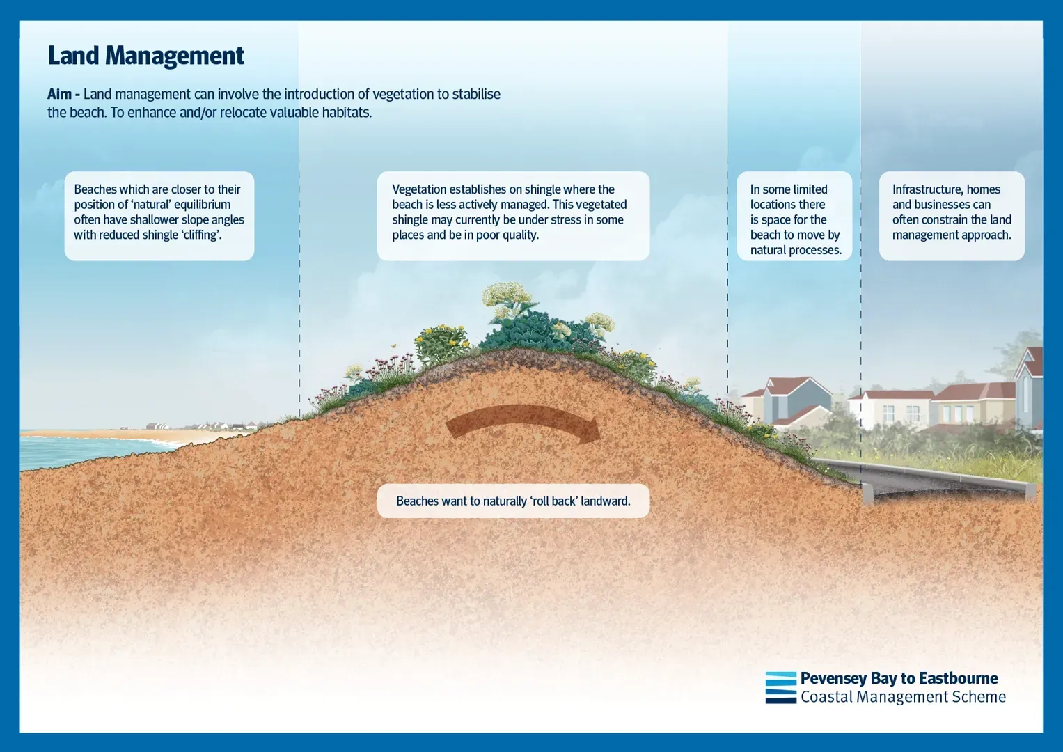 Image of an annotated poster for the Environment Agency that shows a vegetated shingle bank cross section.