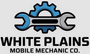 Logo for White Plains Mobile Mechanic Co. featuring a blue gear behind a grey wrench on a light grey background.