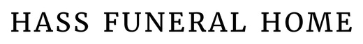 Hass Funeral Home sign in black serif text on a light background