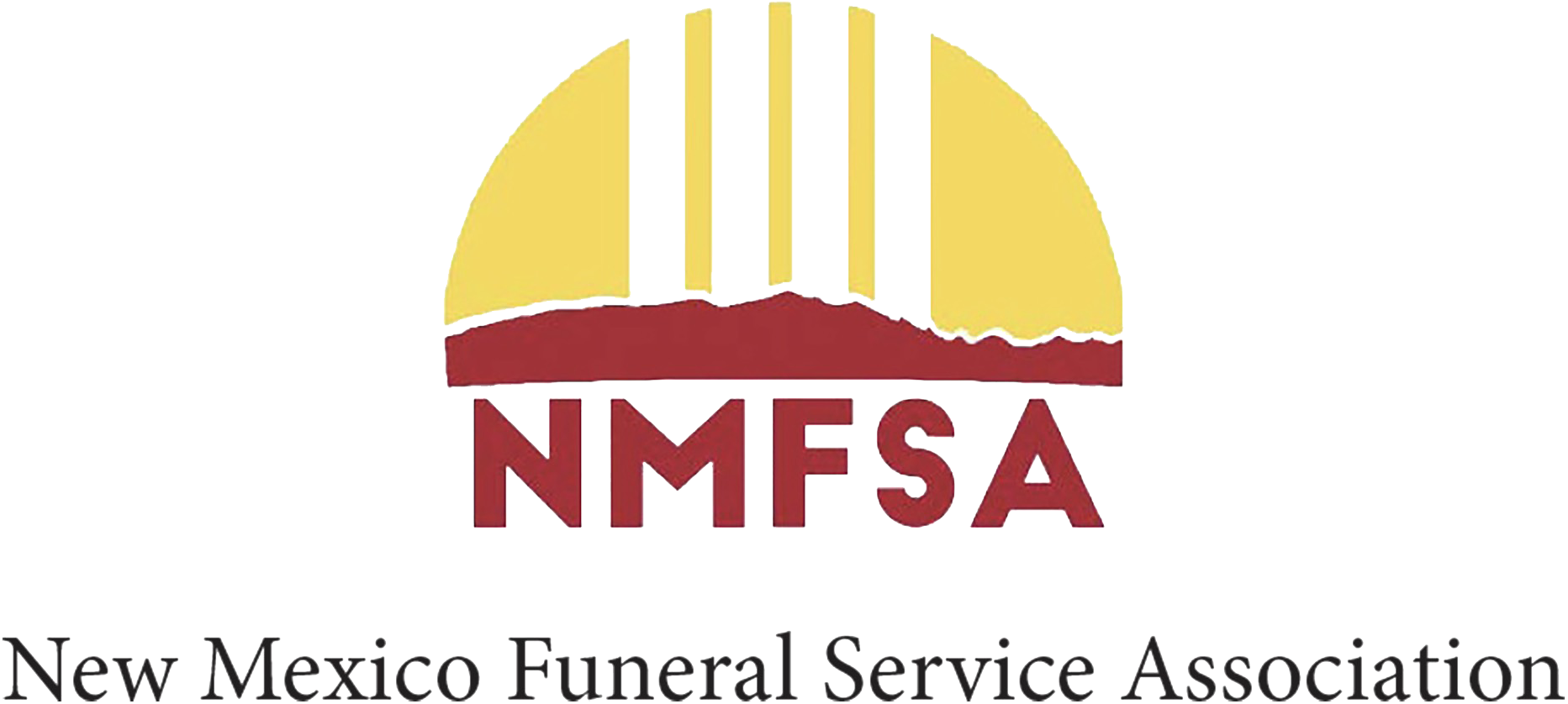 New Mexico Funeral Service Association logo with yellow sun and maroon text