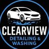 Clearview Detailing & Washing logo with white car on black background and blue ring