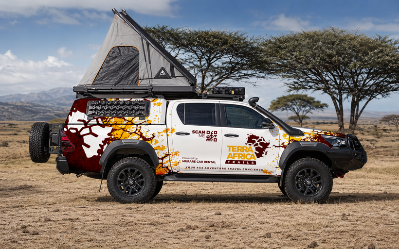 Terra Africa Trails branded Toyota Hilux Double Cab with rooftop tent