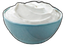 White, creamy substance in a light blue bowl.