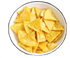 Bowl of golden, triangular tortilla chips.