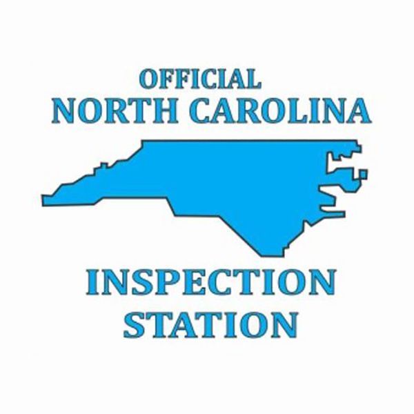 Official North Carolina Inspection Station logo with blue state outline and text