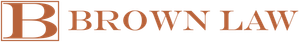 The text "BROWN LAW" in a brown, serif font, preceded by a capital "B" enclosed in a thin, square border.