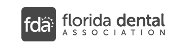 Florida Dental Association logo in white on a dark gray square with text to the right