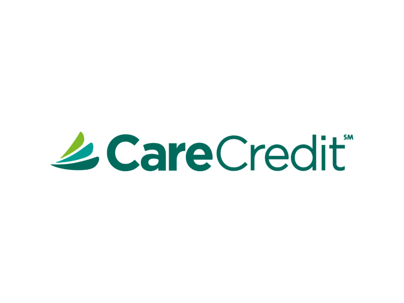 CareCredit logo with green and blue icon and text on a white background