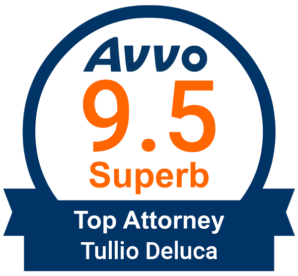 A logo that says AVVO 9.5 superb top attorney Tulio Deluca.