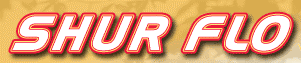 The word shur flo is on a yellow background