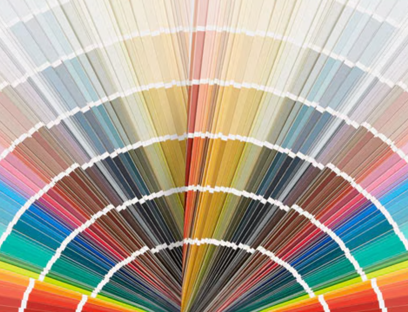 Color swatches in a fan shape, displaying a variety of hues, used for paint selection.