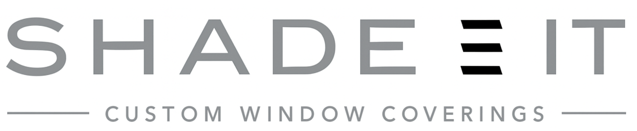 SHADE IT custom window coverings logo in gray and black text