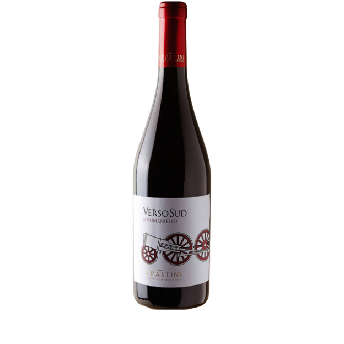 Fles rode wijn met een wit etiket en rode dop op een witte achtergrond.