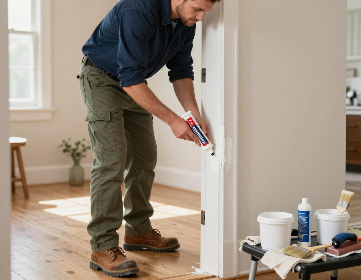 Touch-up work and caulking at a home entryway