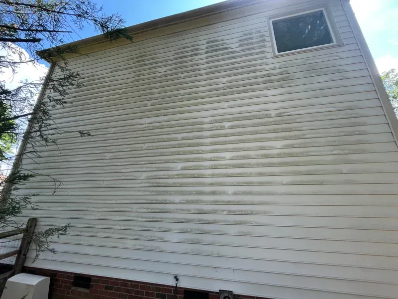The side of a house with a lot of stains on it.