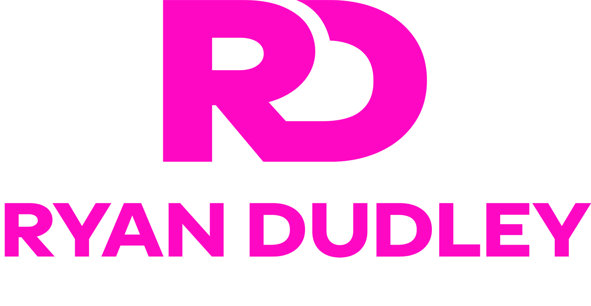A pink logo for ryan dudley on a white background.