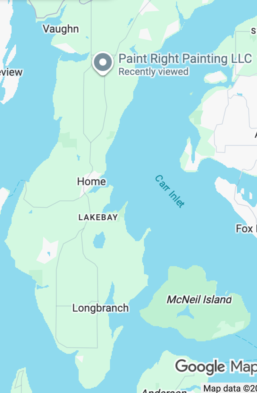 A map depicting the Key Peninsula and the location of Paint-Right Painting.