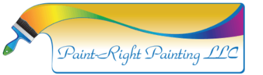 Paint-Right Painting LLC logo with rainbow paint stroke and brush on white and yellow gradient background