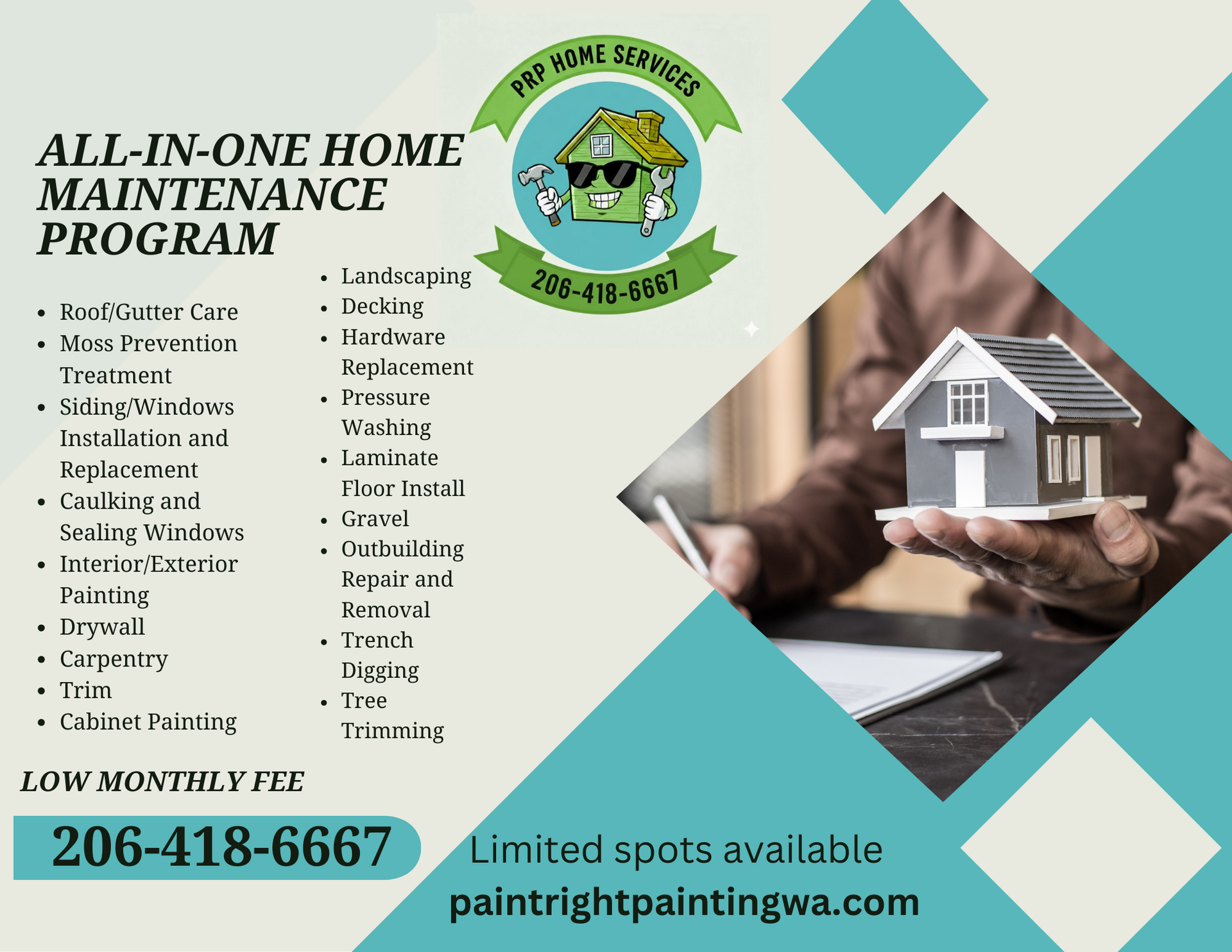 An infographic outlines the various services included in the All-In-One Home Maintenance Program