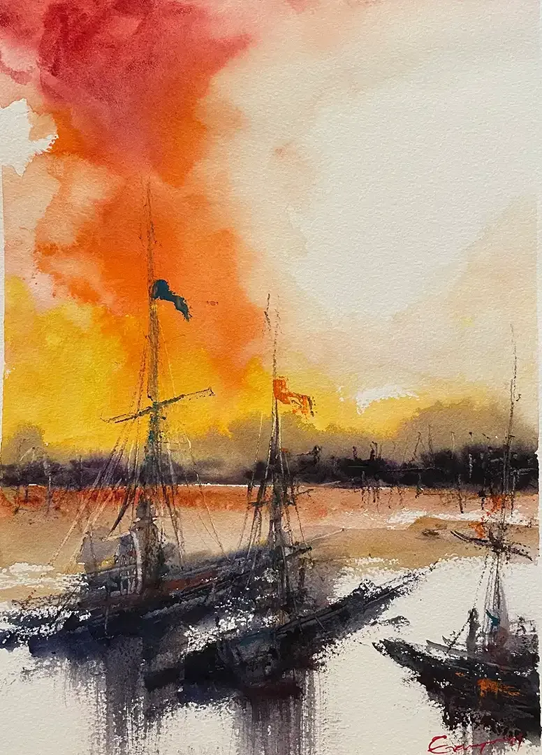 Evelyn Mora's watercolor landscape art piece