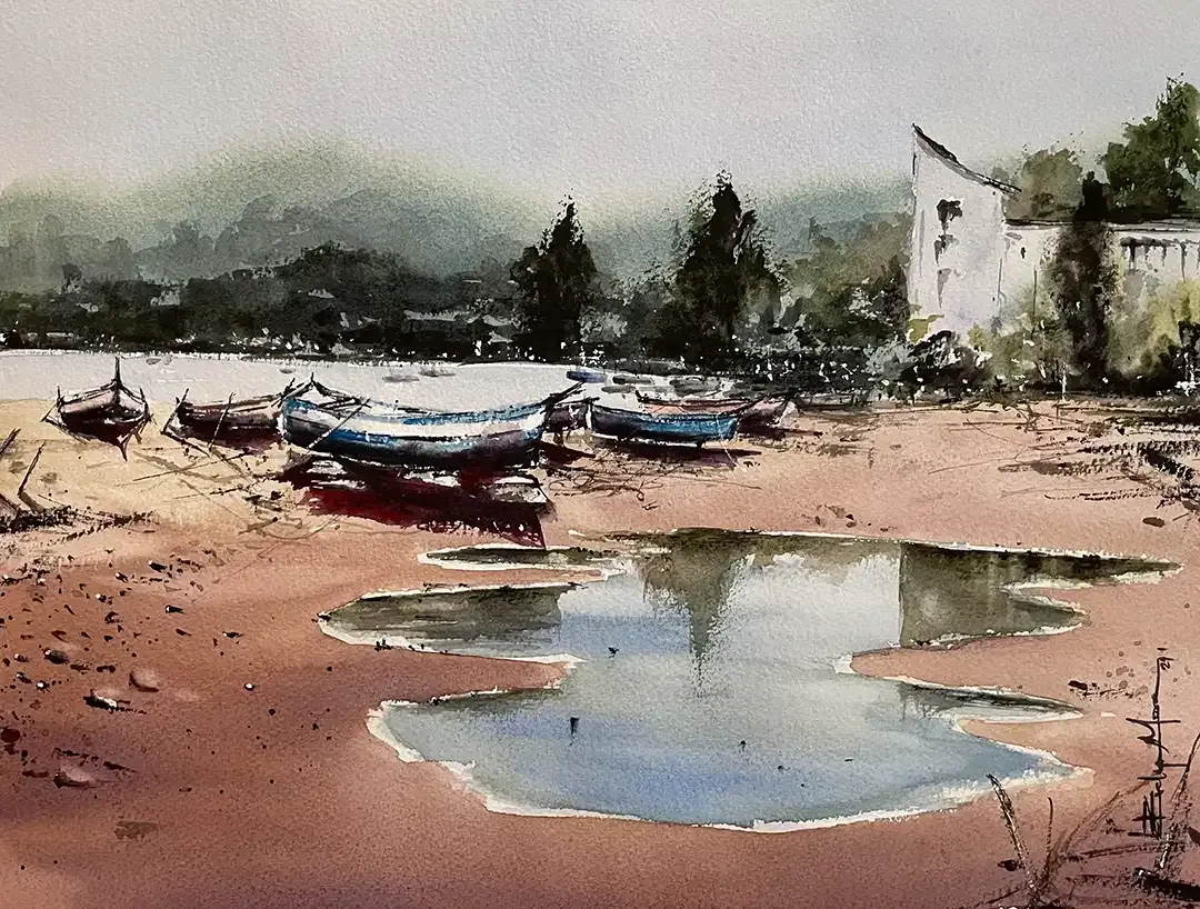 Evelyn Mora's watercolor landscape art piece