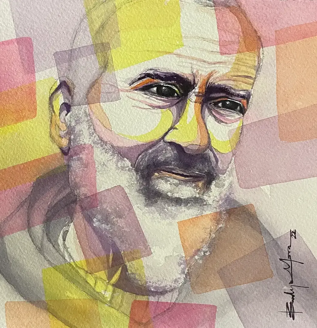 Evelyn Mora's watercolor Padre Pio portrait