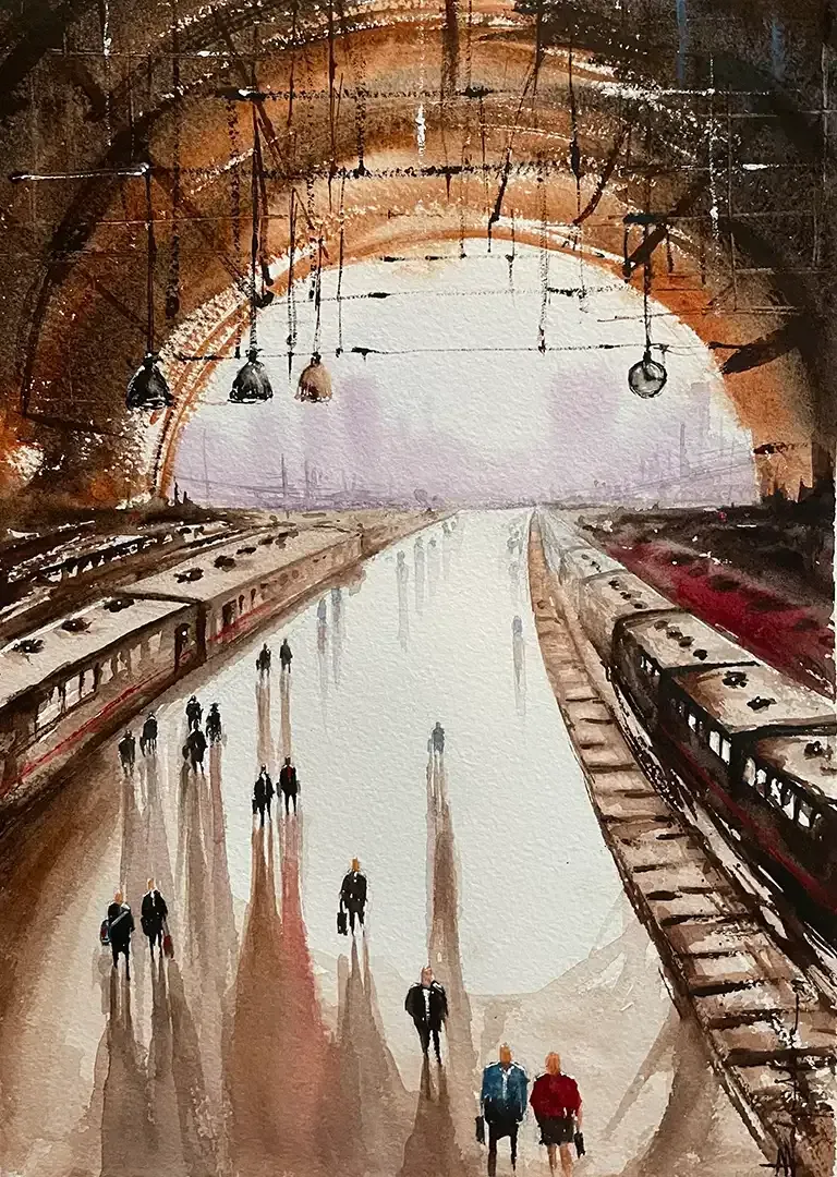 Evelyn Mora's watercolor urban art piece