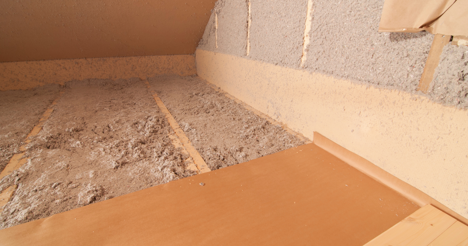 Cellulose insulation is energy efficient and reduces noise shown here in an attic