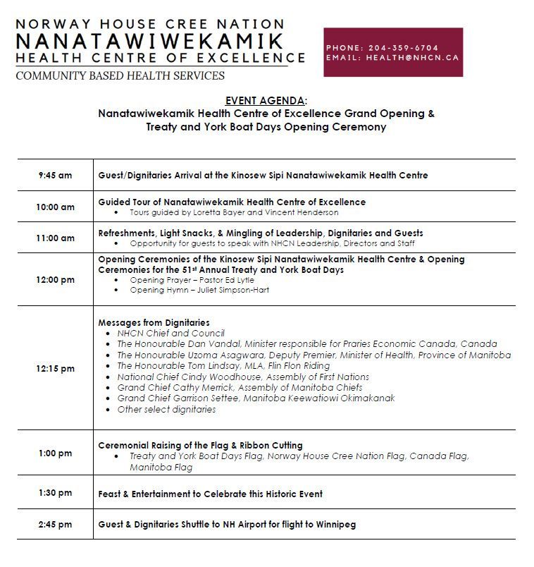 A norway house creek nation health centre of excellence event agenda