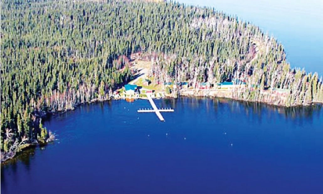 An aerial view of a large body of water near NHCN Nanatawiwekamik Health Centre