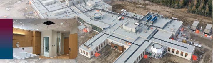 An aerial view of a hospital under construction.