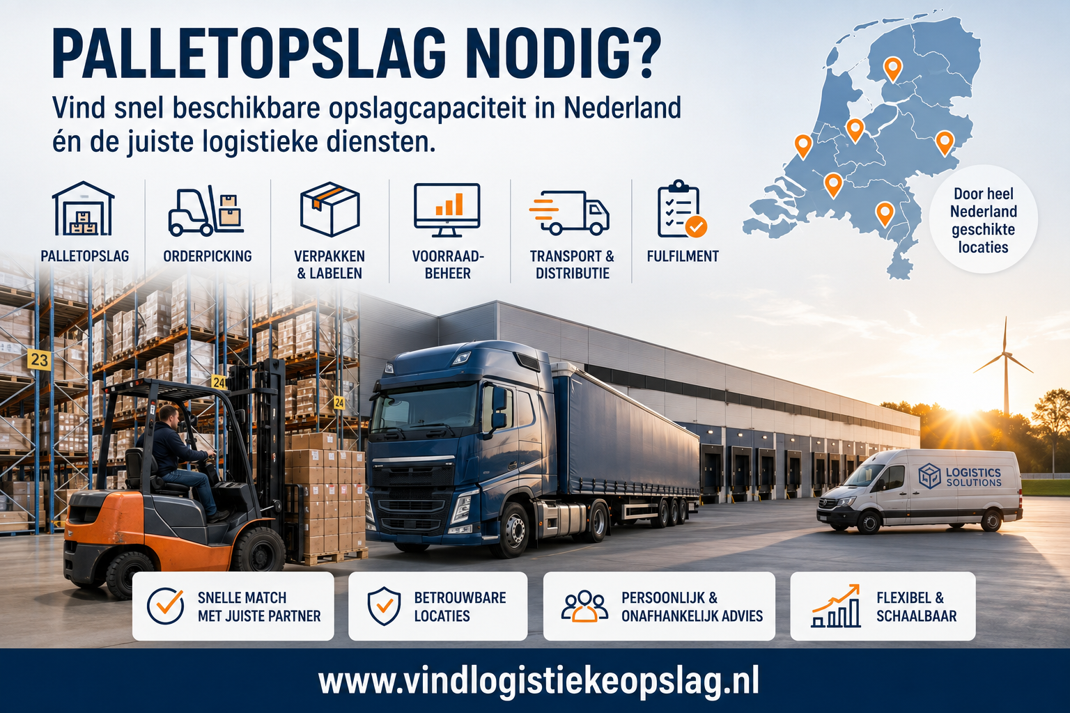 Palletopslag in Nederland met logistieke diensten zoals fulfilment, transport en distributie