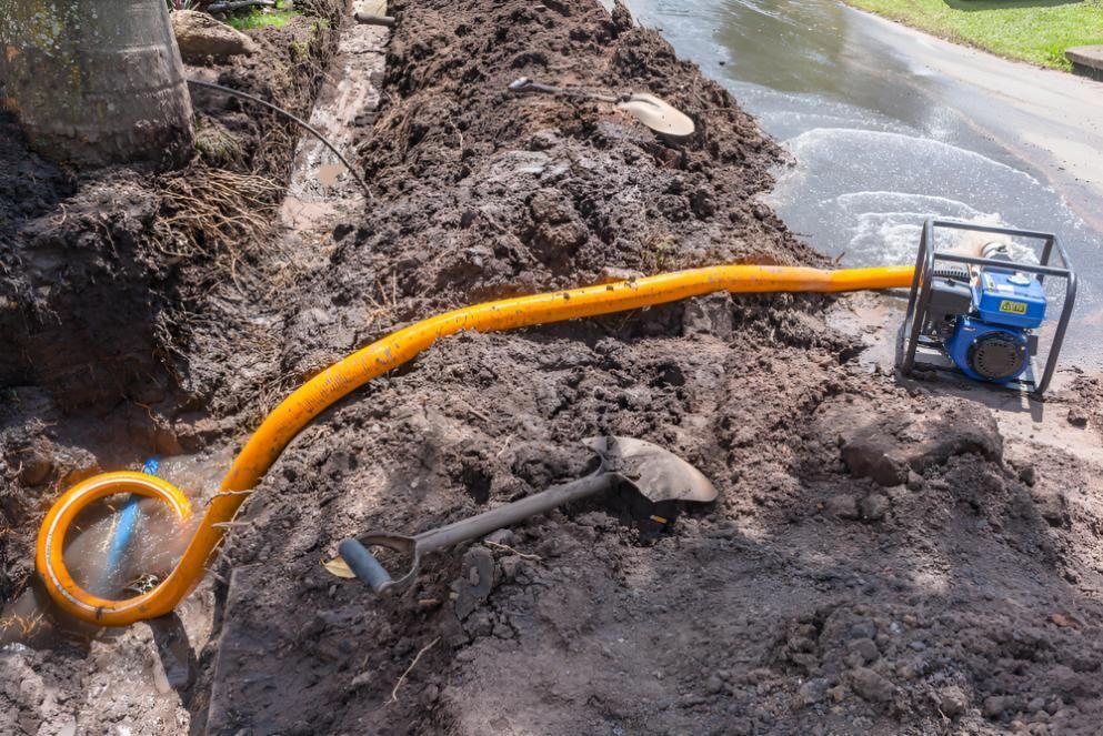 A Hose Is Laying In The Dirt Next To A Shovel — Porta-Vac in Proserpine, QLD