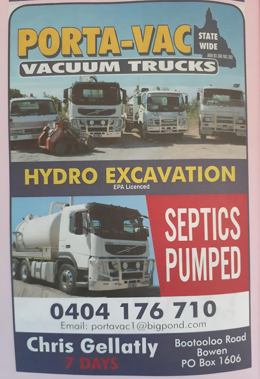 An Advertisement For Porta-vac Vacuum Trucks — Porta-Vac in Bowen, QLD