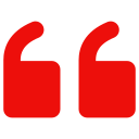 Red quotation marks icon on a white background