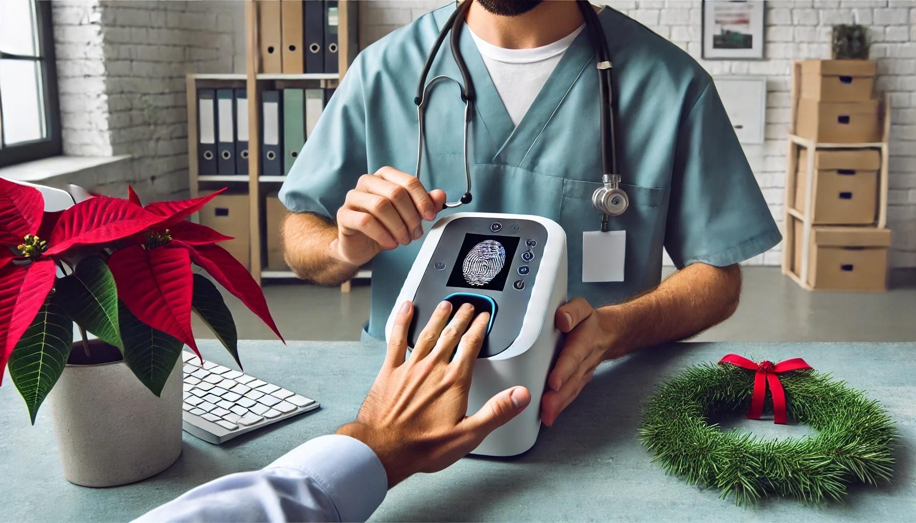 A doctor is giving a patient a watch.