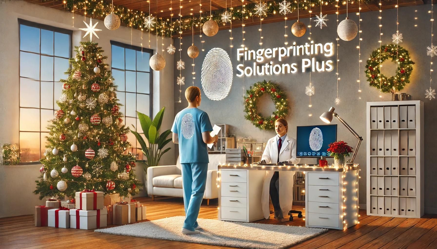 A nurse is standing in front of a christmas tree and talking to a doctor.