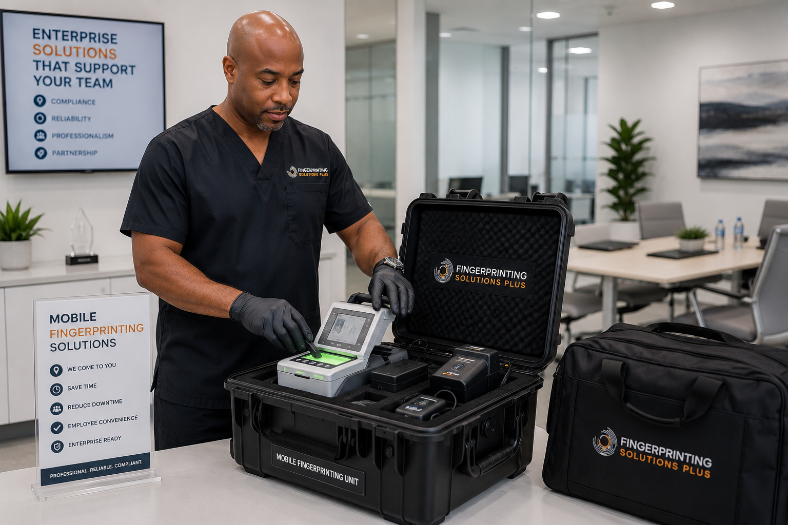 Mobile fingerprinting services for corporate employee groups