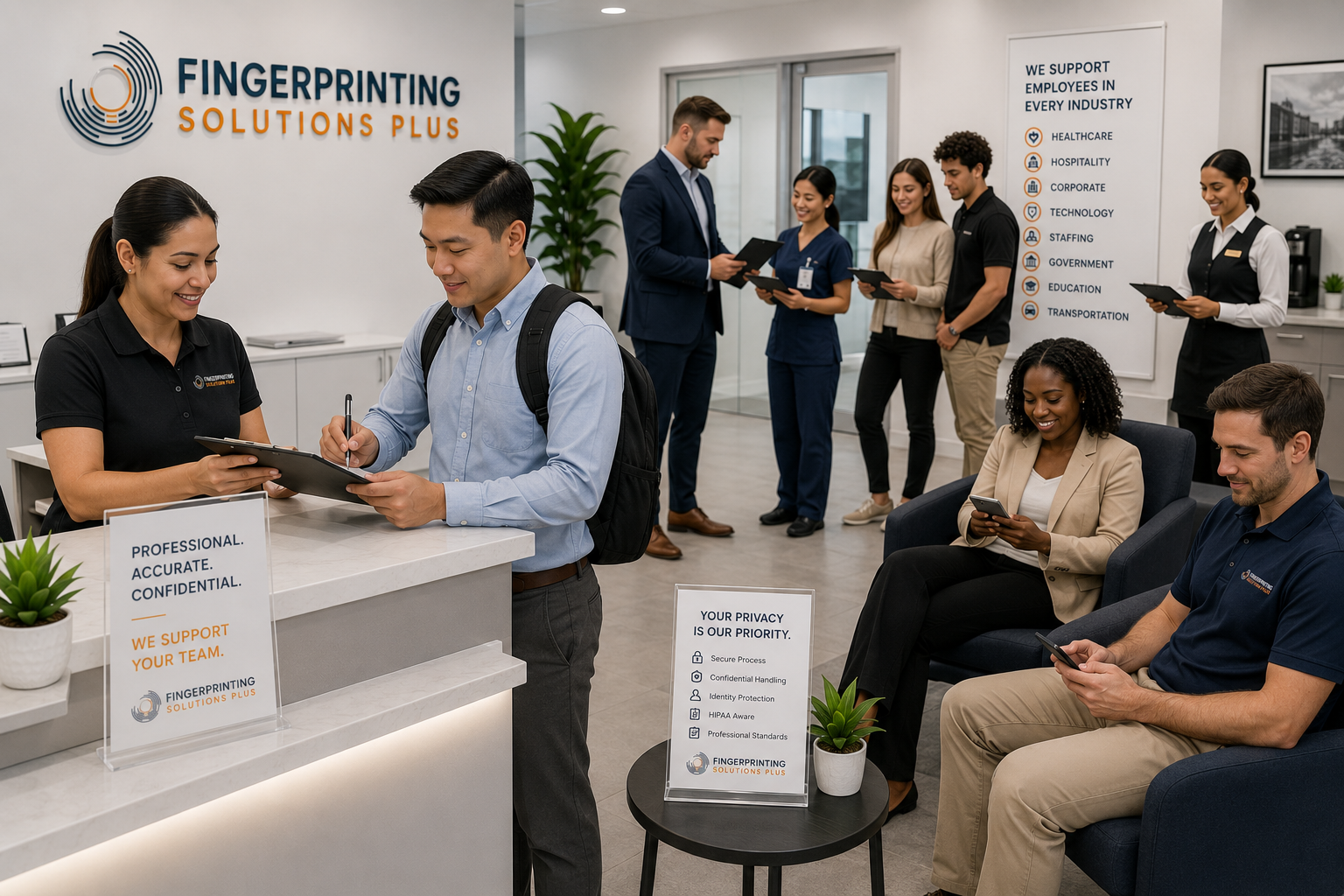 Enterprise fingerprinting support for healthcare, hospitality, staffing, technology, and corporate employees