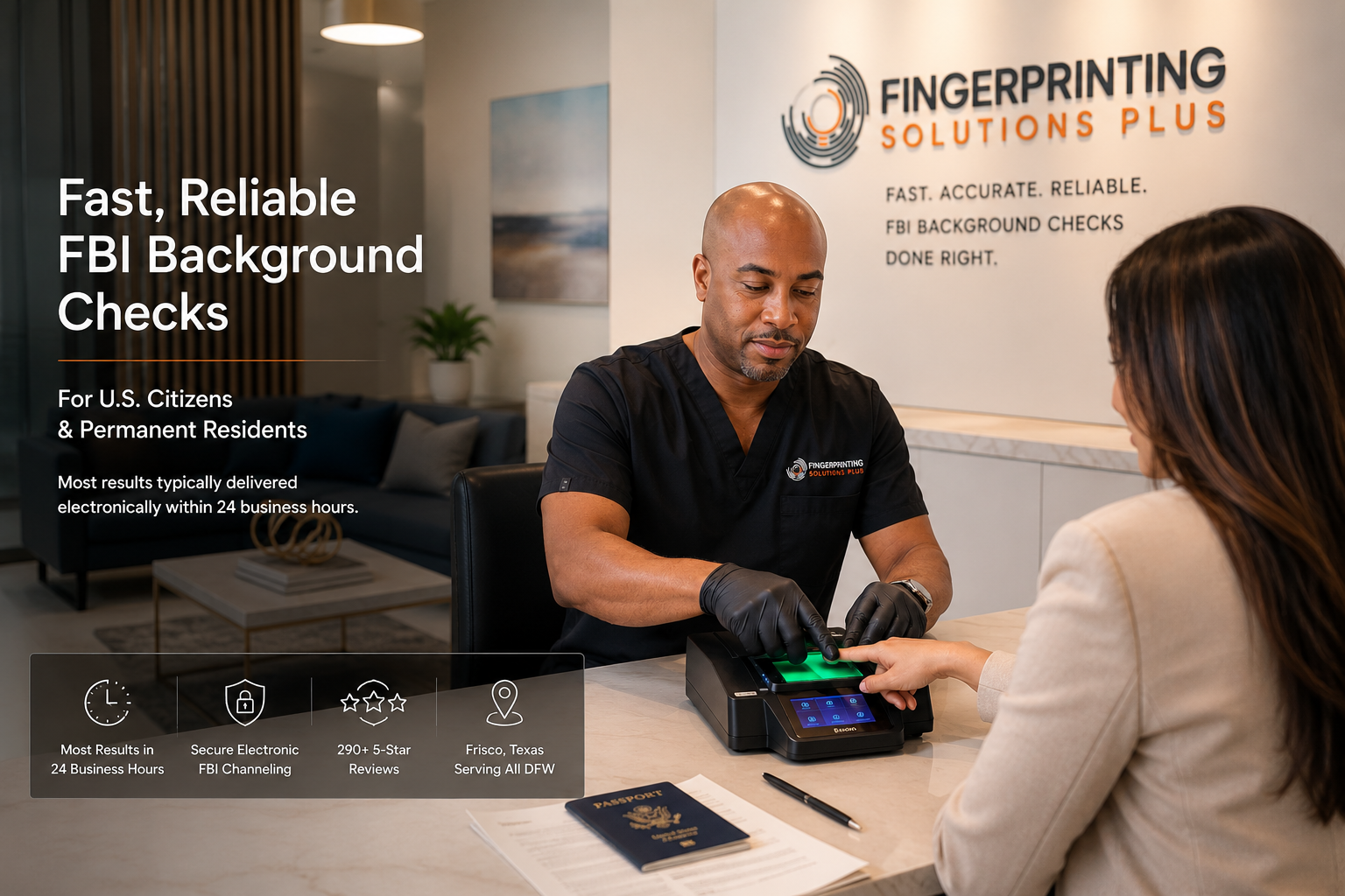 Fast FBI background check and electronic channeling service for U.S. citizens and permanent residents in Frisco, Texas