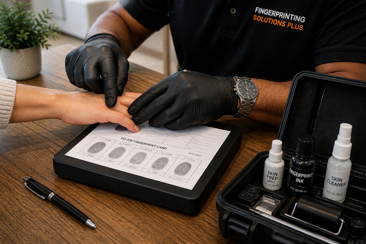 Close-up fingerprinting on FD-258 card in Dallas, TX