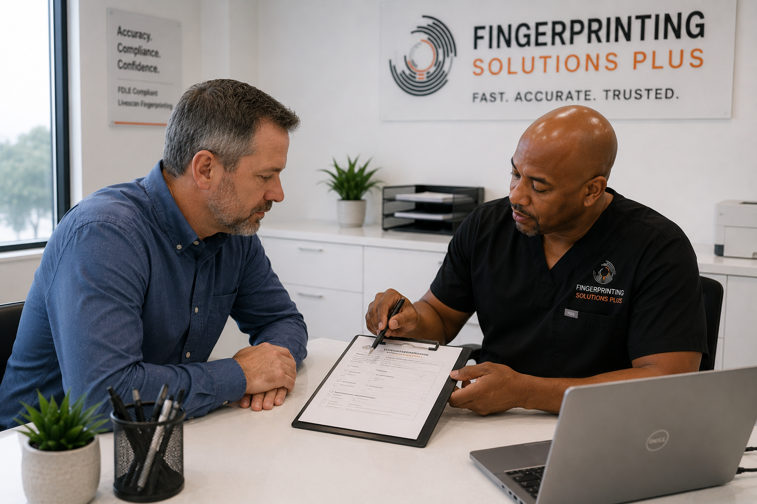 FDLE fingerprinting consultation in a modern Texas office