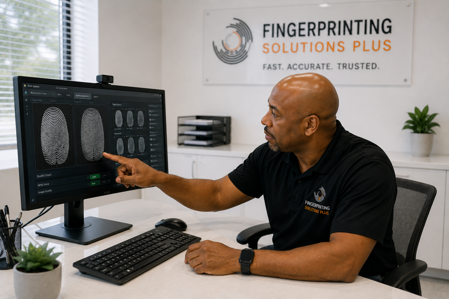 Technician reviewing fingerprint quality before submission