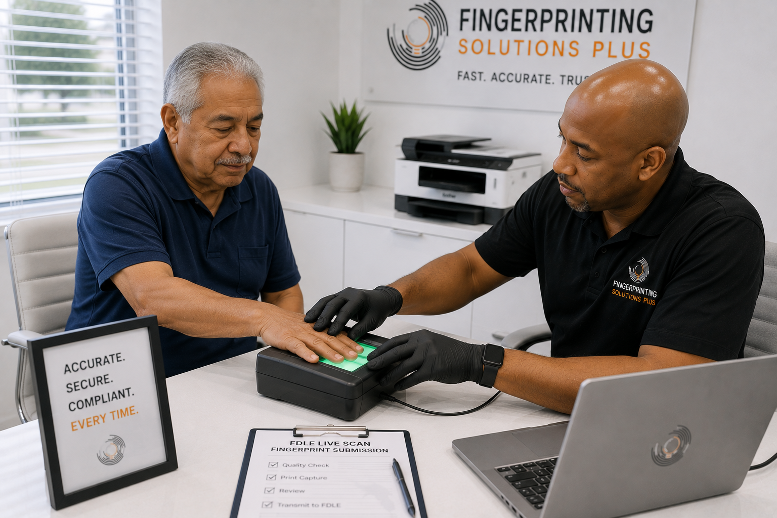 Professional FDLE Live Scan fingerprint capture appointment