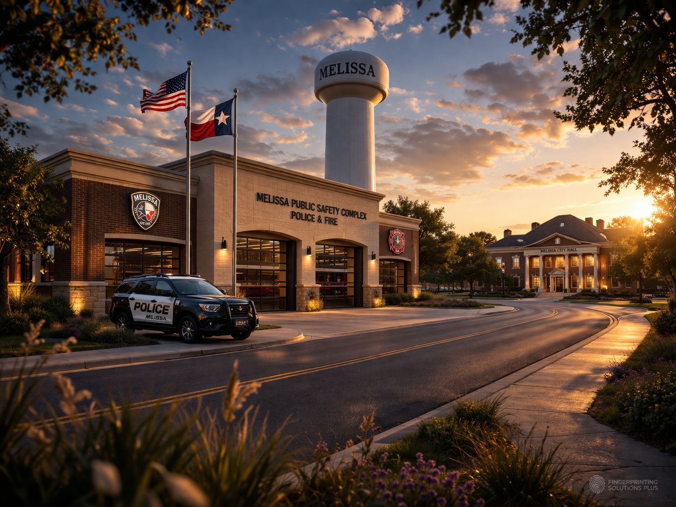 Mobile fingerprinting service in Melissa, TX, with a technician providing fingerprint cards to a satisfied client