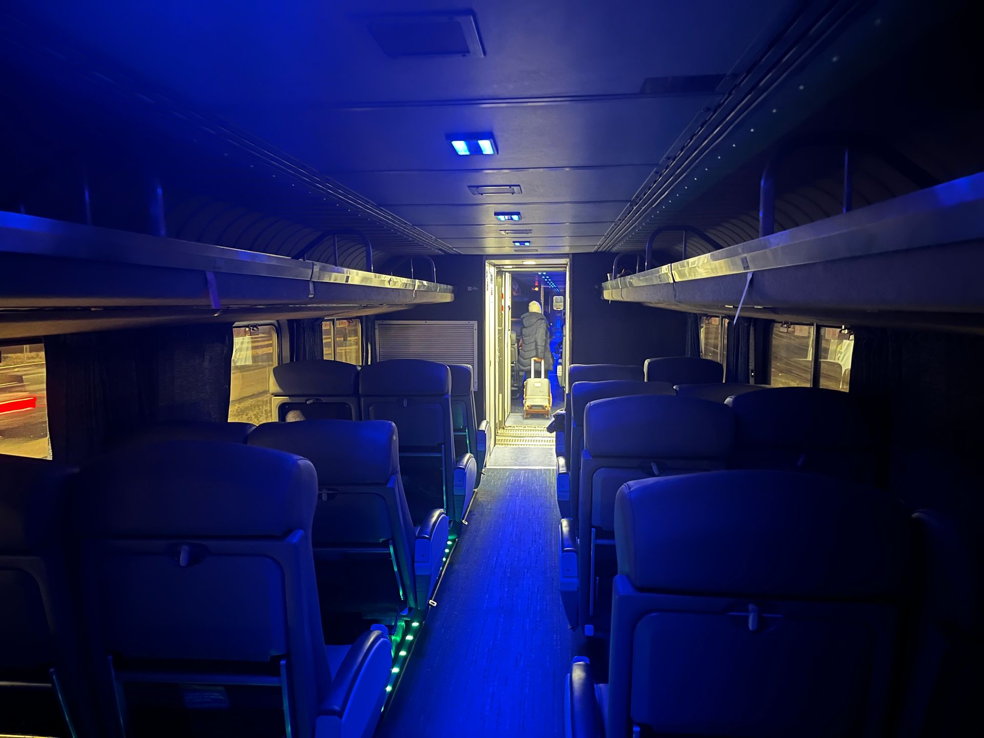 Amtrack coach seating at night