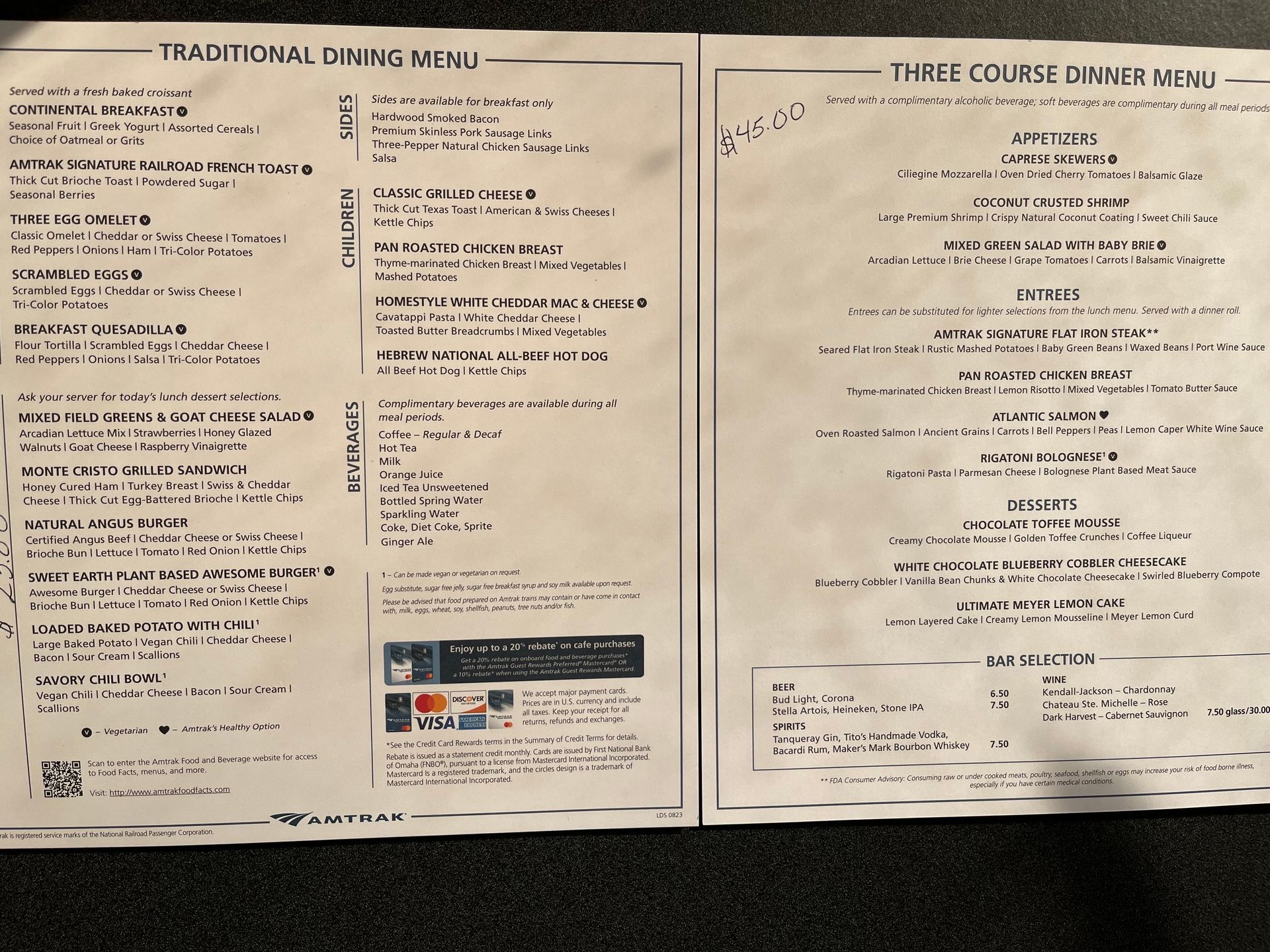 Amtrack Menu