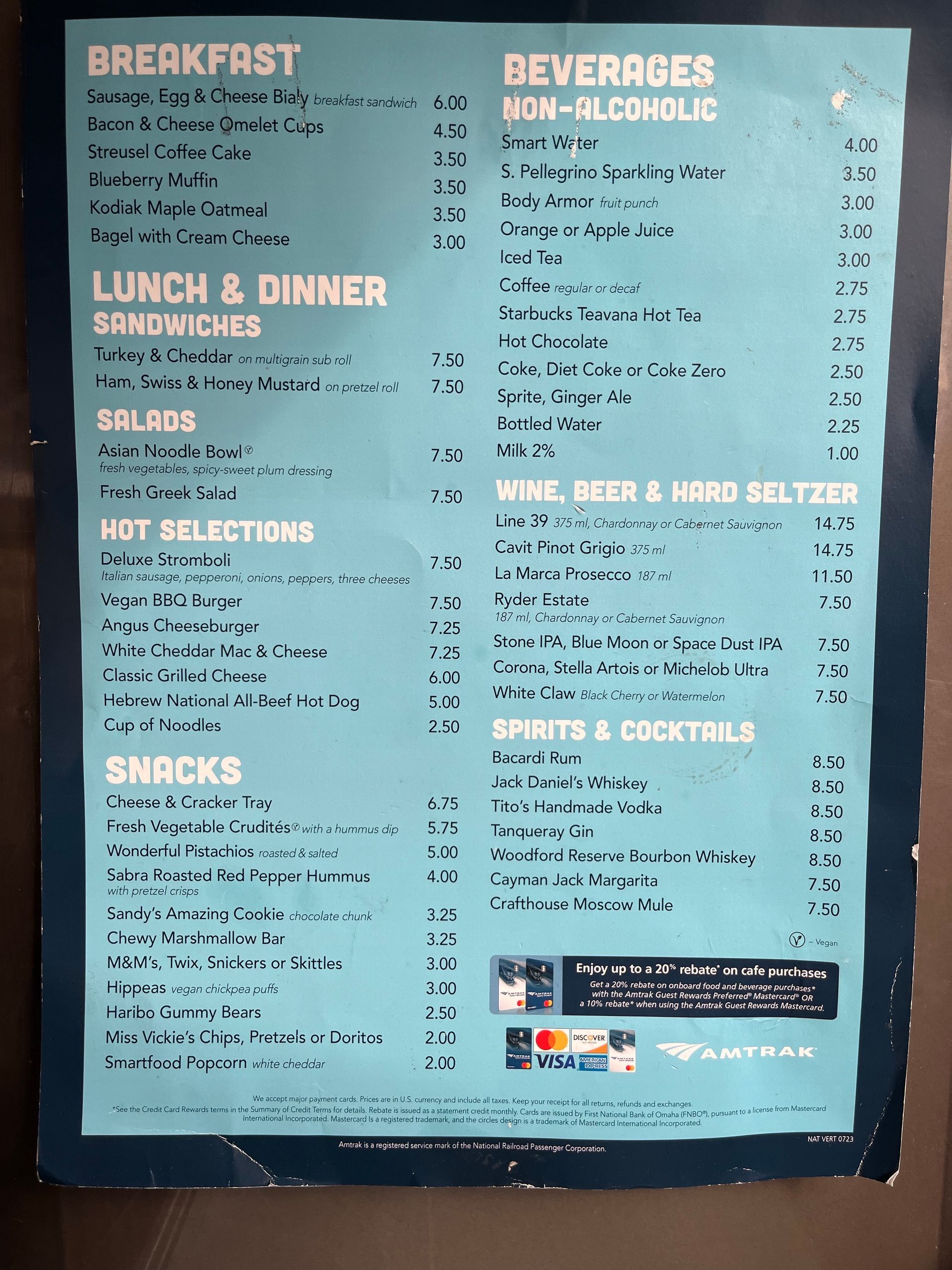 Amtrack Menu
