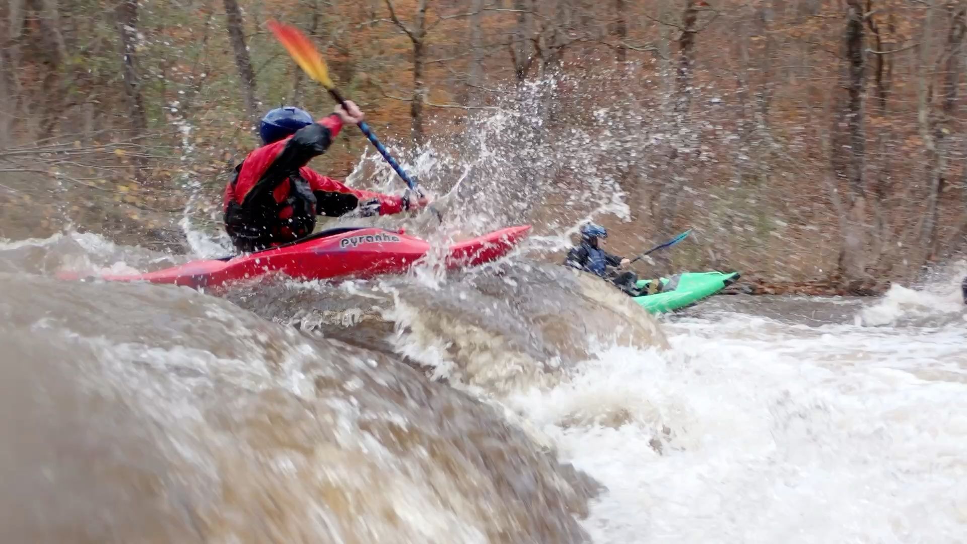 Kayaker boofing on the tohickon creek